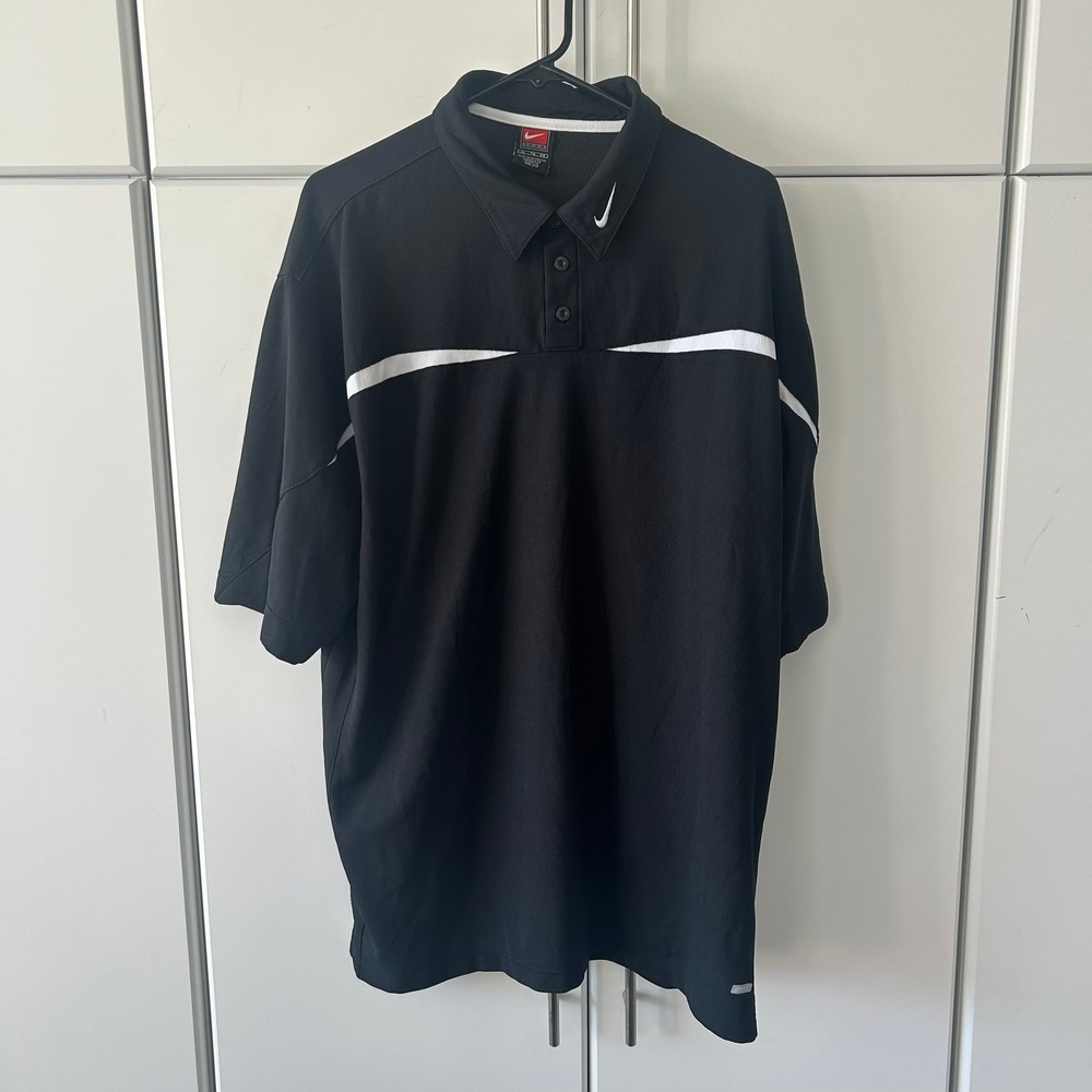 Nike Team Mens XL Dri-FIT Polo Shirt Black White Stripe Short Sleeve Golf Top